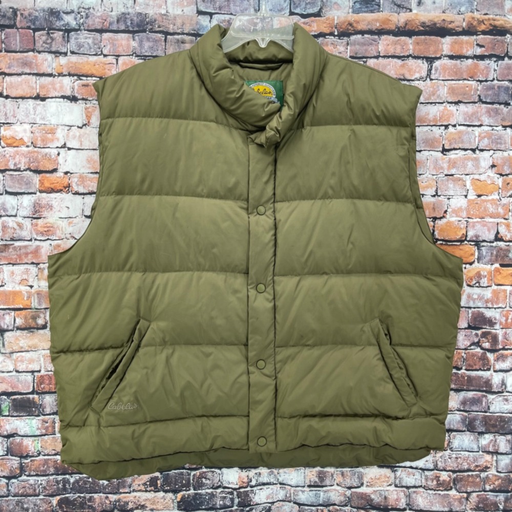 Cabelas Premier Northern Goose Down Puffer Vest Mens 2XL Green 550 Fill Power